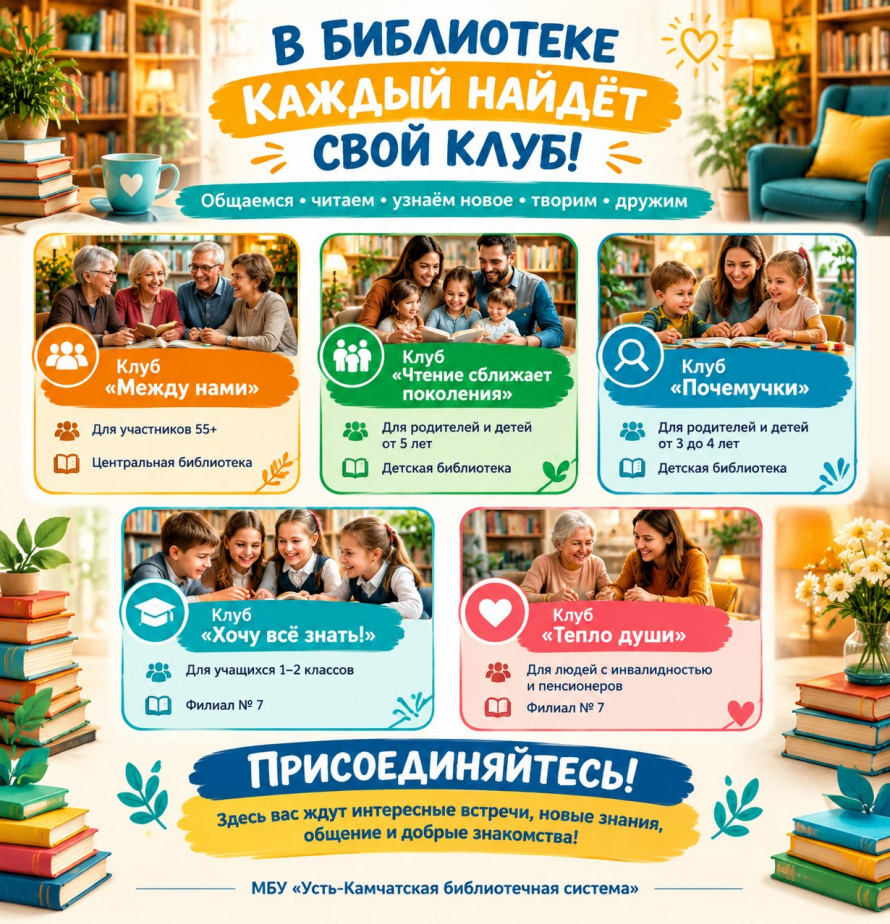В БИБЛИОТЕКЕ КАЖДЫЙ НАЙДЁТ СВОЙ КЛУБ!
